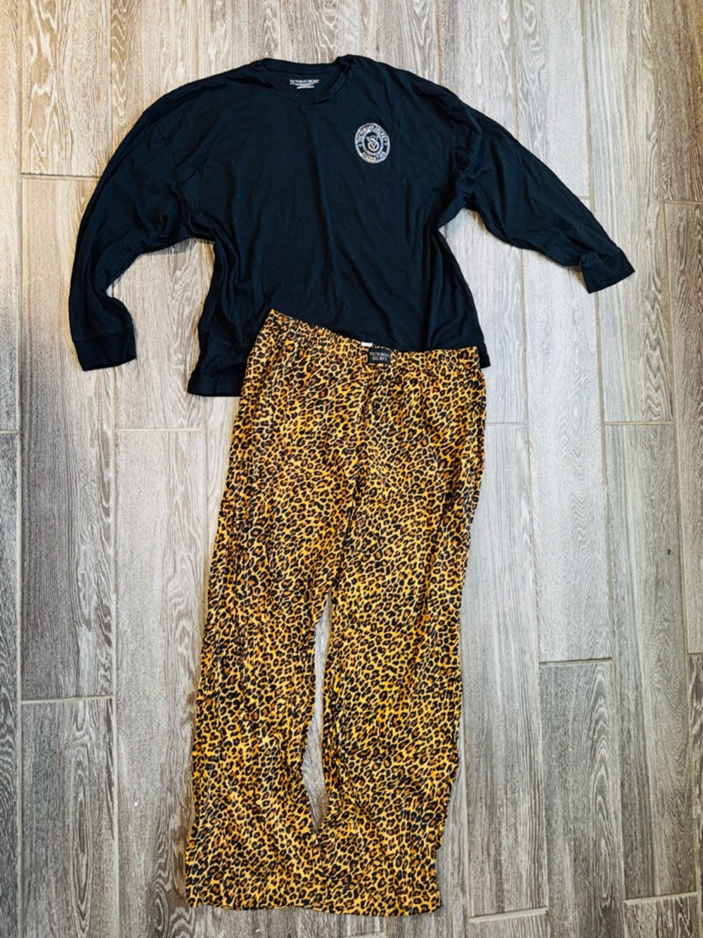 Victoria's Secret Black Top with Leopard Print Pajama Pants